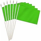 LUSEOAN 20 Pack Green Mini Wood Stick Sublimation Flag Set,5x8 Inch Solid Color Blank Hand Held Small Miniature Plain Flags for DIY Graffiti,School,Kids Birthday,Grand Opening Decorations