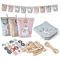 Christmas 24 Days Advent Calendar Countdown Craft Paper Bags and Stickers,Empty Advent Calendars to Fill Yourself,Advent Cale