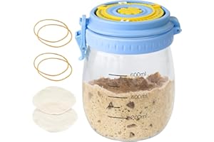 JAOBHAHY 24 oz Sourdough Starter Jar Kit,Glass Sourdough Bread Starter Kit With Thermometer, Sewn Cloth Cover. Reusable Sourdough Jar Kits Use For Home Bakery(1-Pack)