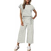 Sweetmoon 2 Piece Sets for Women Summer Outfits Short Sleeve Travel Outfits for Women Vacation Crop Pant Matching Lounge Set