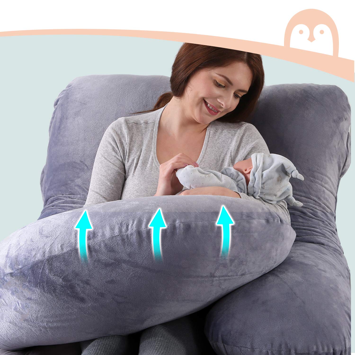Momcozy Pregnancy Pillows, U Shaped Full Body Maternity Pillow with Removable Cover, Grey Pregnant Support Pillow for Sleeping : Baby