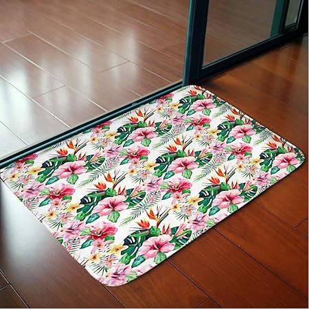 Amazon Com Bathroom Wc Home Decor Rug Bedroom Floor Mats Door Mat Indoor Rugs Bright Green Herbal Tropical Wonderful Living Room Carpets Garden Outdoor