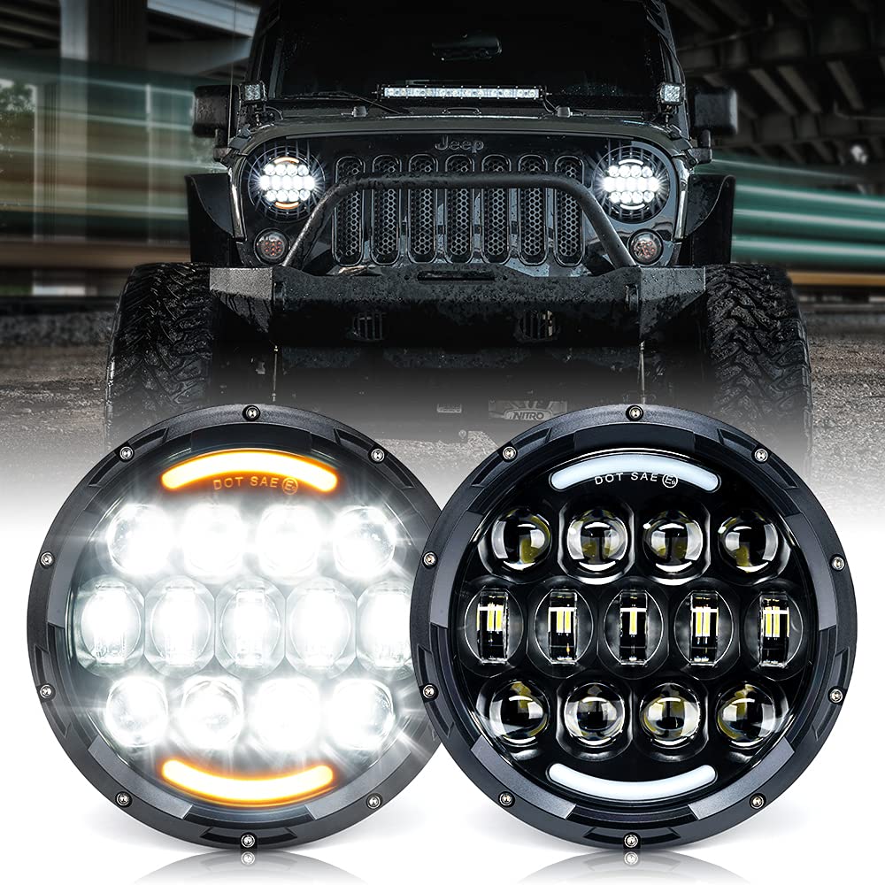 Photo 1 of *UNTESTED*
Xprite 105W LED Wrangler Headlights, 7 Inch Round Headlamp Replacement with Hi/Lo Beam, DRL, Turn Signal Lights, DOT Approved, Compatible with Wrangler JK TJ LJ 1997-2018, Includes H4 H13 Adapter