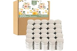 Welburn Veda&Co™ Tealight Candles - Pack of 200, 4 to 4.5 Hours Burn Time, Smokeless Unscented Tea Light 100% Fully Refined Paraffin Wax, Dripless, Christmas, Weddings Home Decor, Shabbat, Emergencies