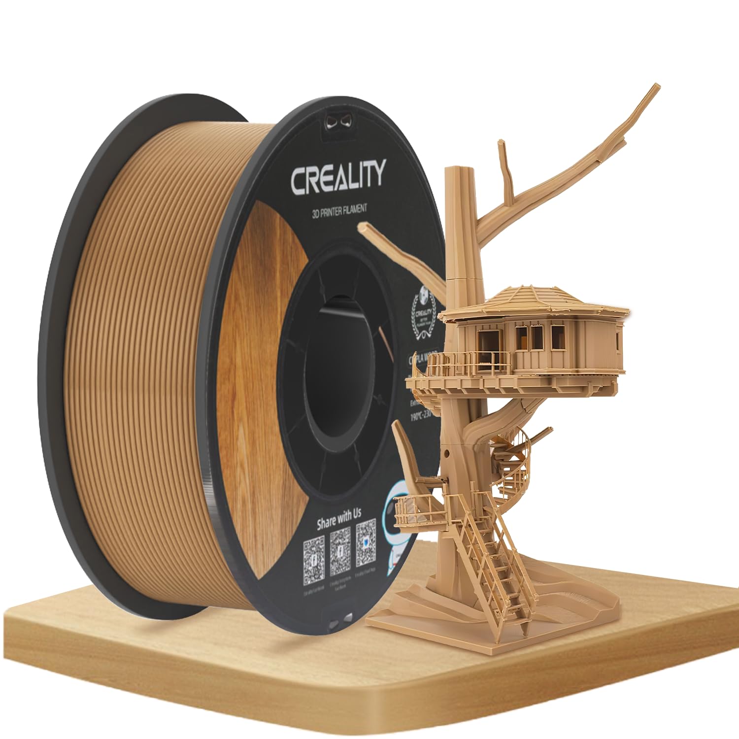 Photo 1 of Official Creality Wood Filament PLA 1.75 mm, Woods 3D Printer Filament, More Than 30% Real Wood, Smooth Silk Texture, Toughness, 1kg(2.2lbs)/Spool 3D Printing Filament, for All FDM Printers