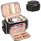 Bagmoly Large Makeup Bag, Portable Travel Makeup Bag Organizer for Women Girls with Makeup Brush Compartment & Two Side Pockets, Cosmetic Travel Bag Vertical Storage Toiletry Bag - Black