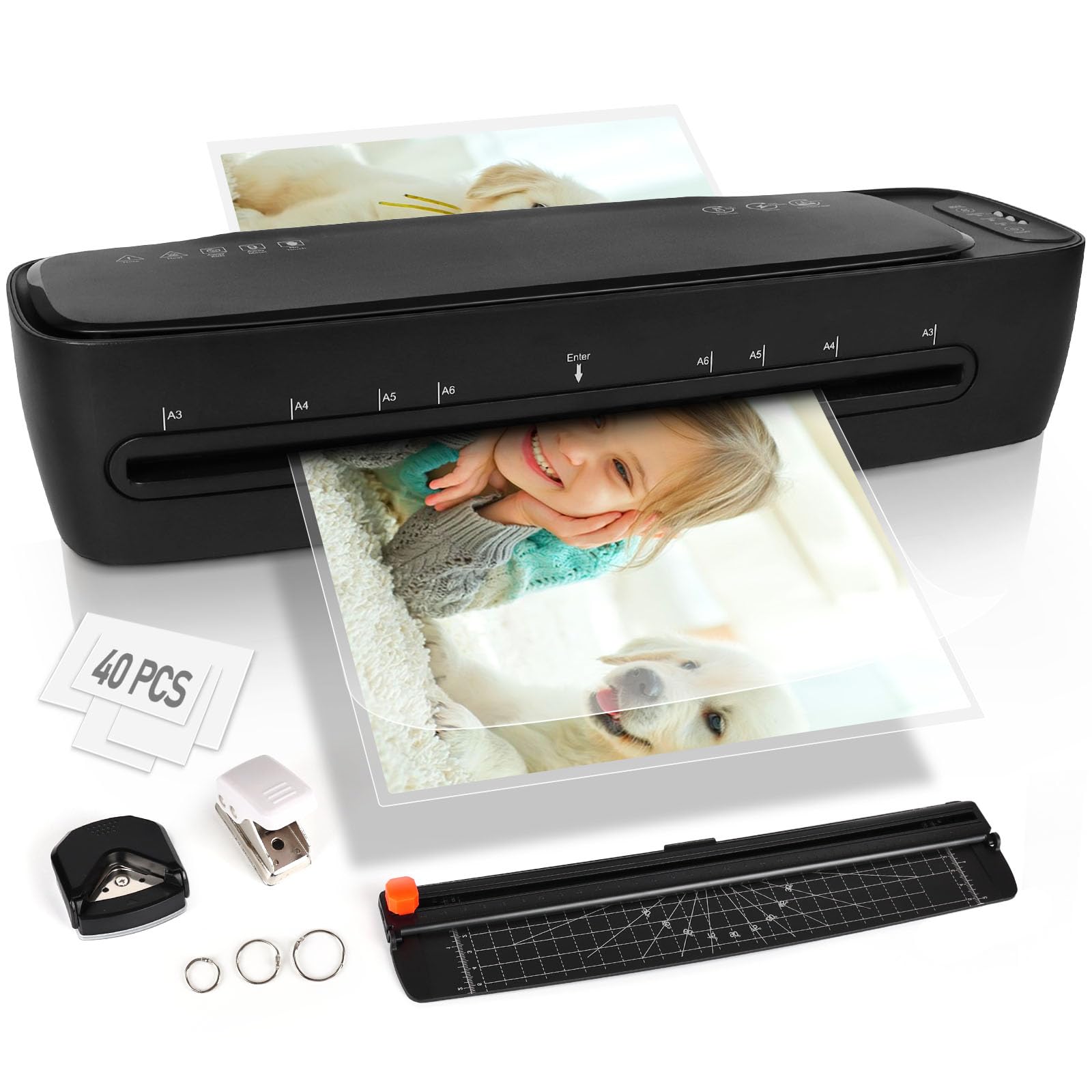 Photo 1 of 13 Inch A3 Laminator Machine, 9 in 1 Desktop Thermal Never Jam With 40 Pouches, Paper Trimmer and Corner Rounder, 1Min Fast Warm-Up for Home Office School Use, Black