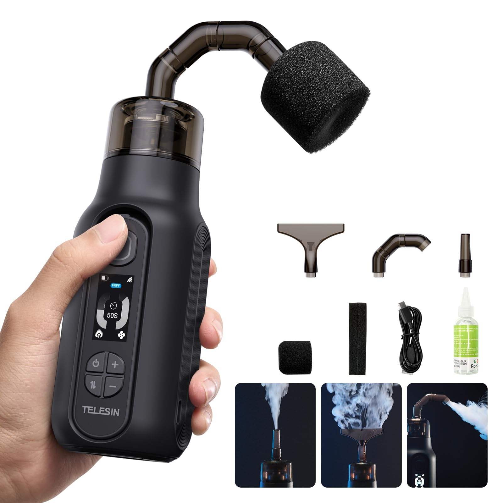 TELESIN C40 Portable Smoke Machine with Remote Control, 40W Handheld Fog Machine, Mini Smoke Machine for Photography, Weddings, Parties, Stage Effects – Compact, Dry Ice Effect, Customizable Modes