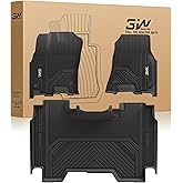 3W Floor Mats Fit for Dodge Ram 1500 Crew Cab 2025-2026 (w/o Rear Under-Seat Factory Storage Bucket Seat), TPE All Weather Custom Fit Floor Liner for Ram 1500 Accessories Row Car Mats, Black