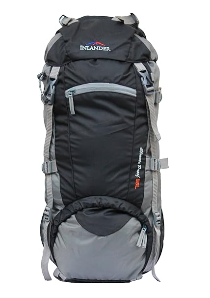INLANDER 1008-1 Black 55L Rucksack Daypack Backpack Bag for Travel Hiking Trekking & Camping for Men & Women