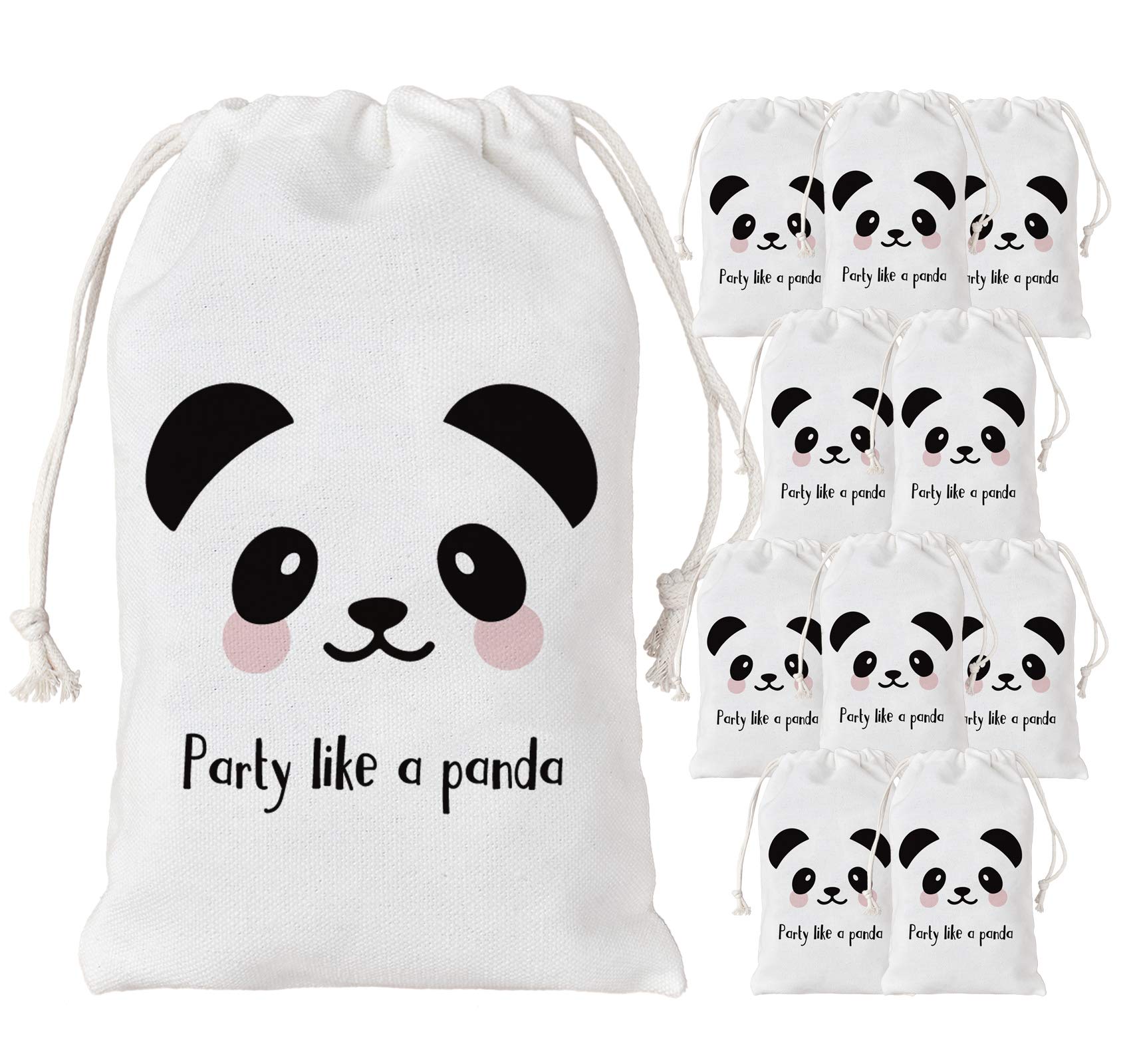 Kreatwow Panda Party Favor Bags 12 Pack - Reusable Cotton Drawstring Bags, Panda Theme Gift Goodie Candy Treat Bags for Panda Theme Party Decorations, Baby Shower, Birthday Party Supplies