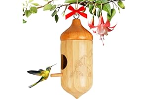 LEMKLOOM Hummingbird House, Wooden Hummingbird Houses for Outside - Handcrafted Natural Wood Birdhouse with Complete Hanging Kit (Bow & String) - Premium Gardening Gifts Decoration (Style-3, 1 Pack)