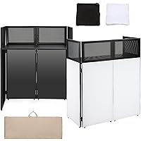 Morohope Portable DJ Table 39″L x 20″W x 47″H, DJ Facade Booth with Black & White Scrims, Folding DJ Booth for Party, DJ Faca