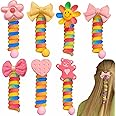 YONOY Colorful Telephone Wire Hair Bands for Kids, 7 Pcs Bowknot Braided Spiral Hair Ties, Ponytail Cord Hair Ties for Girls, No Damage Hair Elastics