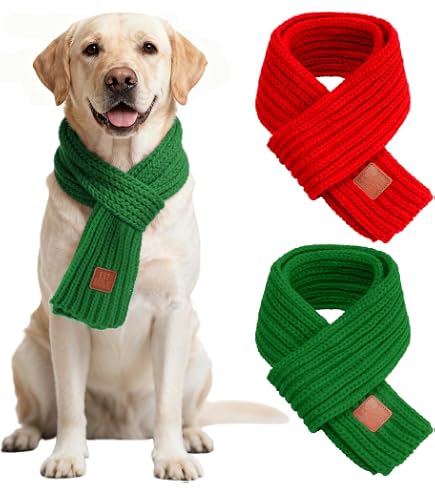 Écharpe De Noël Pour Chien Et Chat - Tricotée Rayures Rouge Et Vert, Chaude Et Décorative Pour Les Fêtes - 9