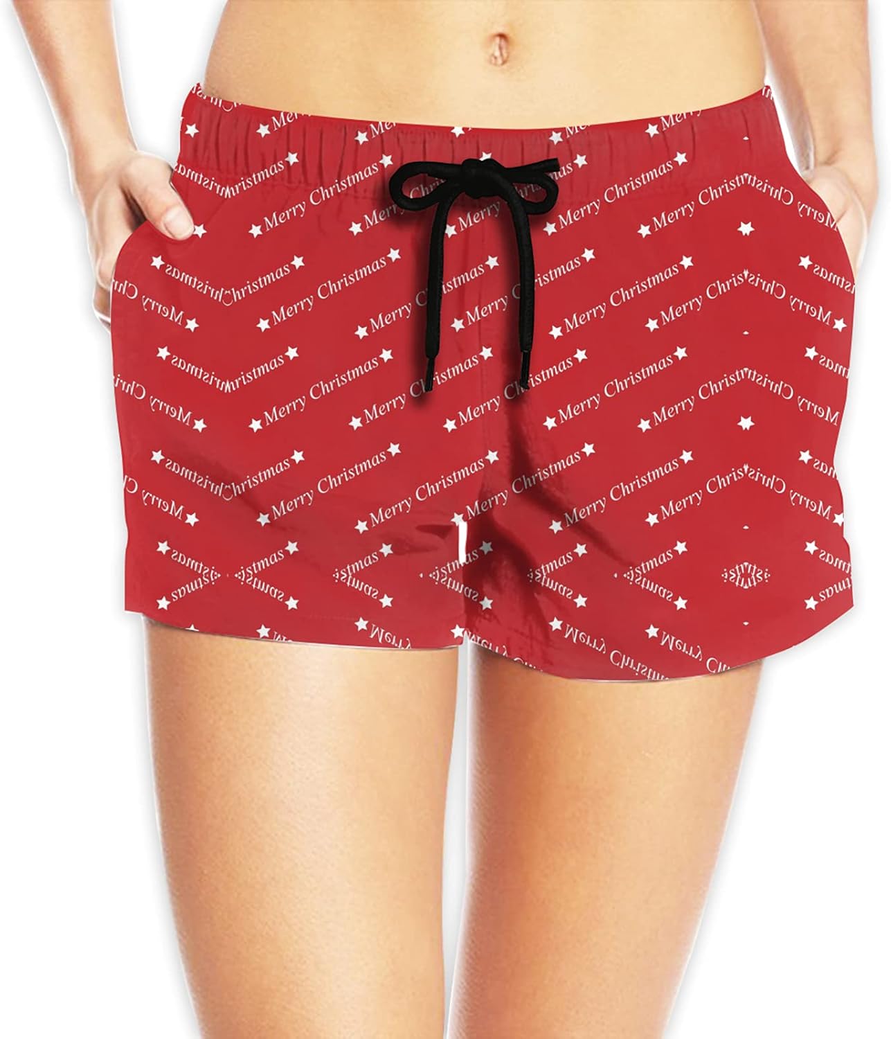 Red Christmas Theme Women's Beach Shorts Clothing