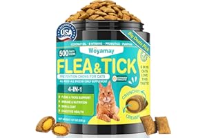 Woyamay 4-IN-1 Flea and Tick Prevention for Cats, 500 Crunchy & Creamy Chews, Cat Flea Treatment, Natural Oral Flea Treatment for Cats, Daily Support for Flea, Immune, Skin & Coat, Gut, Chicken Flavor