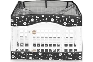 THINMUHAND 2 Pack Dog Playpen Cover and Bottom Pad Fits for 36 Inch 4 Panels Pet Playpen, Dog Crate Pad Puppy Play Pen Cover, Hoop and Loop Design (Note: Playpen Not Included). -Black