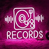 Records Neon Sign For Wall Decor Jukebox Music Light Up Sign Powered by USB Dimmable Pink Led Music Records Neon Light for Video Shop Karaoke Bar Party Bedroom Gifts(15.7"*12.2")