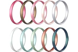 Zollen Silicone Wedding Rings for Women, 3mm Metallic Color Thin Rubber Wedding Bands Stackable Ring, Hypoallergenic Silicone