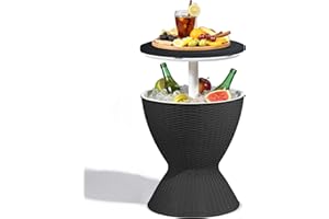 ROJIK 3-in-1 Resin Ice Bucket & Beverage Cooler – Wood Look Patio Table, UV Protection & Drain Plug for Outdoor Parties, Bars, and Poolside Use