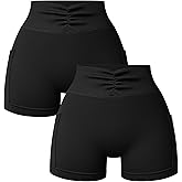 OQQ Women’s Mini Workout Shorts 2 Piece V-Shaped High Waist Stretchy Yoga Shorts with Pockets