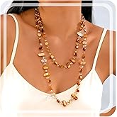 Gmai Colorful Bead Long Necklace for Women Boho Handmade Irregular Natural Shell jade Glass Beads Vintage Chunky Layered Sweater Chain Accessory Statement Jewelry