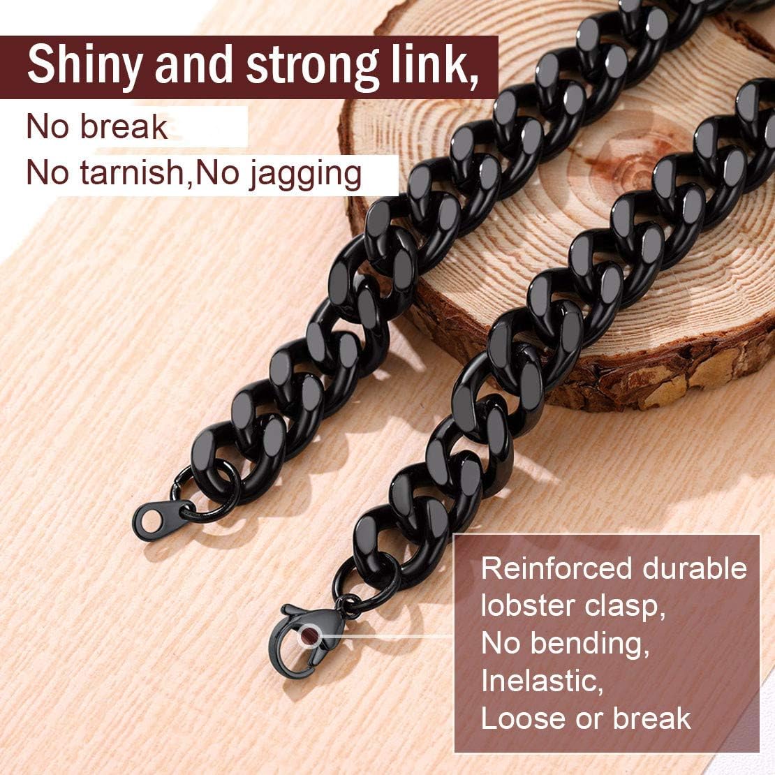 FindChic Black Chain Necklace for Women, Chunky Black Hiphop Jewelry Curb Chain Necklace Thick 12MM 18inch Cuban Link Chains for Boys | 