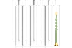 Showgeous 12 PCS Hurricane Candle Holder, D:2.5" H:14" Open Ended Glass Candle Cylinder Sleeve, Clear Glass Cylinder Candle Holder, Open Flame Candle Chimney Tube Cover, Bottomless Cylindrical Glass