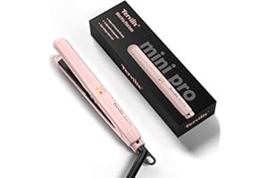 Terviiix Mini Flat Iron Hair Straightener, Adjustable Temperature, Travel-Size, 1/2" Ceramic Plates, Dual Voltage, Auto-Off, Pink
