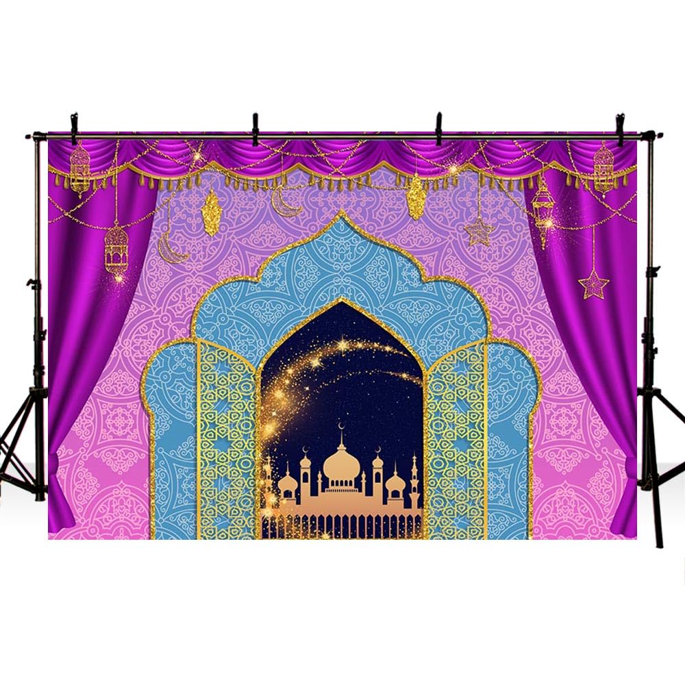 MEHOFOND 10x7ft Arabian Nights Photography Backdrop Moroccan Princess Gold Glitter Portrait Background Cake Smash Party Decor Banner Photo Booth Studio Props