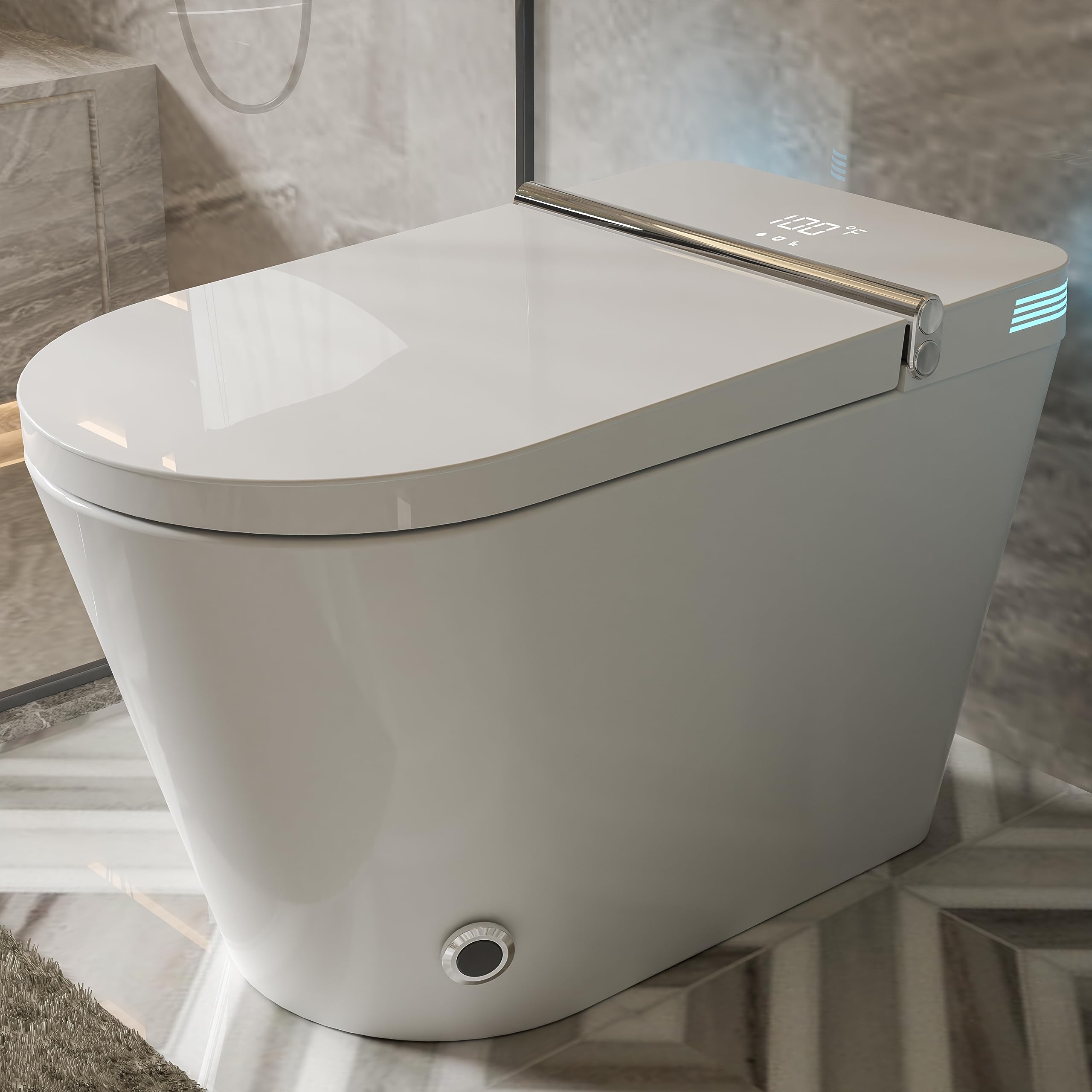 Photo 1 of ARRISEA Smart Toilet with Bidet Built in, Foot Sensing Toilet Bidet with Auto Flush, Remote Control Warm Water, Elongated Heated Bidet Seat, Dryer, Built-in Water Tank, LED Light