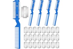 Yinkin 5 Pieces Razor Comb for Dogs Hair Grooming Trimmer for Pet Razor Comb with 25 Extra Blades Manual Dog Hair Trimmer Double Edge for Cats Hair Cutting Tool(Blue)