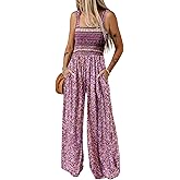 Happy Sailed Jumpsuits for Women Summer Floral Print Casual Rompers Sleeveless High Waist Wide Leg Pants Romper with Pockets Beach Outfits Pink X-Large