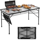 WildFinder Folding Gril Table, 4x2 FT Camping Table with Mesh Desktop,Height Adjustable Folding Grill Table with Mesh Bag,Por