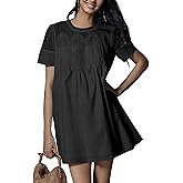 VATEAMI Womens Summer Lace Mini Babydoll Dress Ruffled Collar Short Sleeve Loose Mesh Swing Elegant Flared Sundress
