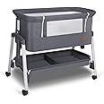 New Bassinet Bedside Sleeper, Baby Bed Crib Portable Baby Crib with Wheels for Infant Toddler Bed with Mattress, Breathable Mesh, 7 Adjustable Height,Easy Folding Portable Bedside Crib (Light greyy)