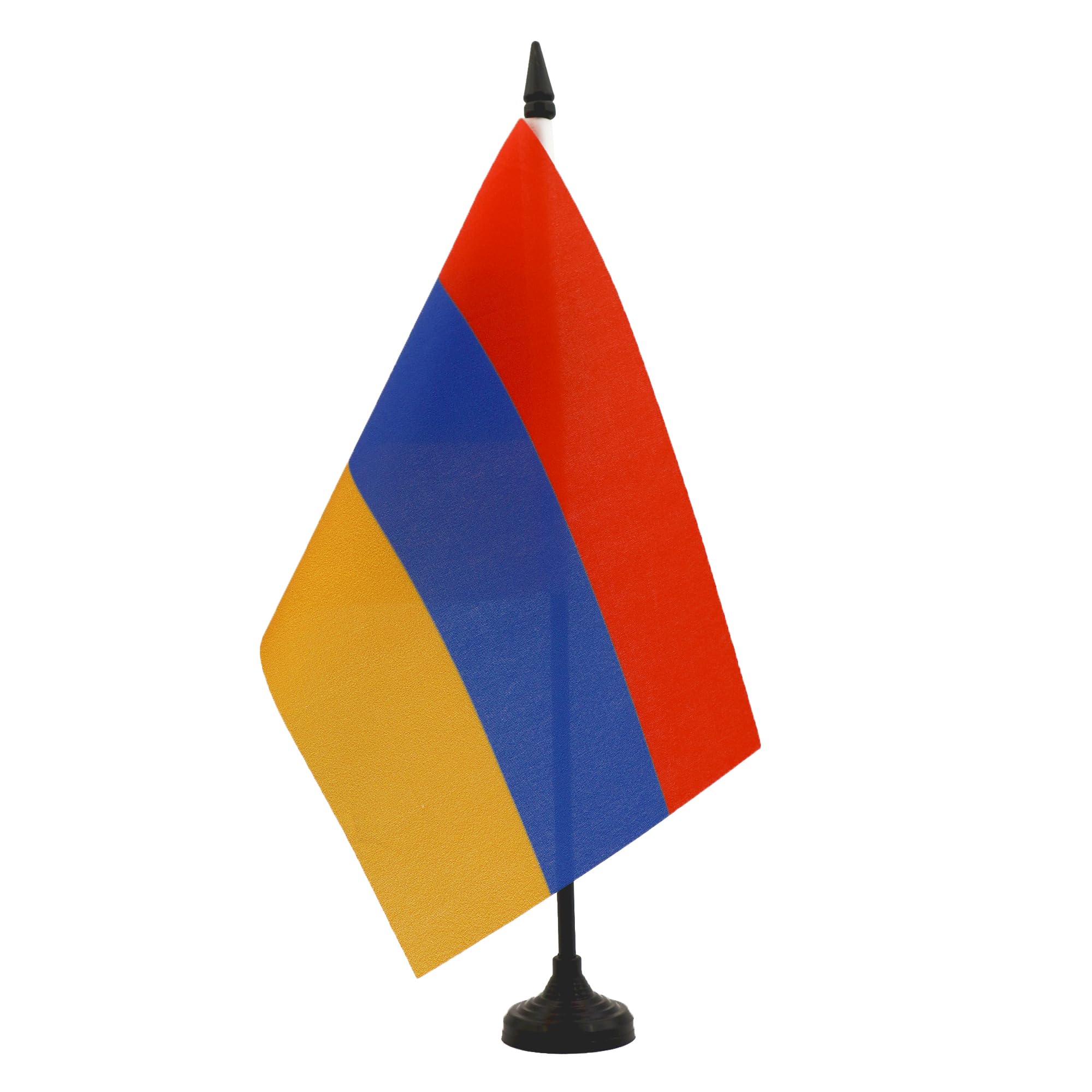 AZ FLAG Armenia Table Flag 5'' x 8'' - Armenian Office Decoration 100% Polyester 21 x 14 cm - Mini Desk Flag with Pole and Black Plastic Base