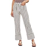 luvamia Striped Jeans for Women Wide Leg High Waisted Trendy Patch Pockets Stretchy Denim Pants Casual Trouser Jeans
