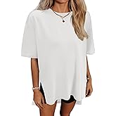 HOTOUCH Womens Oversized T Shirts Crewneck Short Sleeve Workout Blouse Tops Summer Casual Dropped Shoulder Tunic Tee