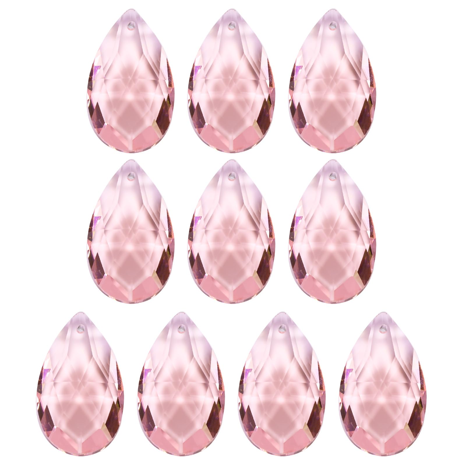 PATIKIL K9 Crystal Pendants Teardrop Beads, 10 Pack 38mm Chandelier Prisms Parts Hanging Beads DIY Lamp for Arts Crafts Decoration, Pink