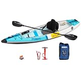 Sea Eagle EZLITE 10 Ultralight, All Woven, Drop Stitch, Rigid, High Performance, Easy Setup, 10' Solo Inflatable Kayak-Backpack, Seat, Carbon Paddle & Adjustable Footrests (EZLITE10 Pro Carbon Kayak)