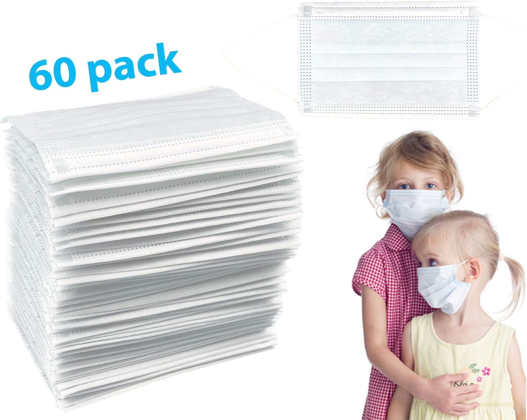 White Surgical Masks Disposable, Kids Medical Mask Pediatric Hospital Dental Earloop Mask 4Ply Child Face Mask 60PCS RellQ