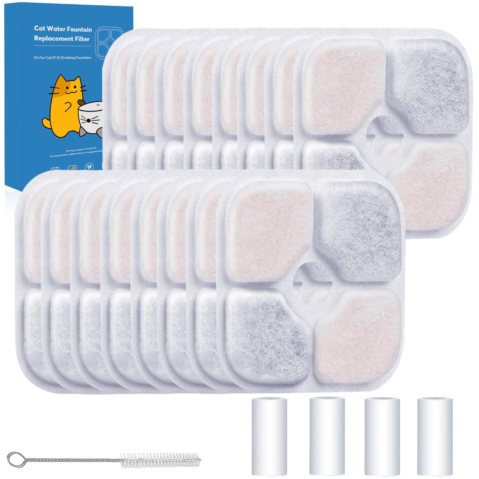 Photo 1 of 16-Pack Cat Water Fountain Filter Compatible With Catit Pixi Water Fountain Filter Replacement Triple Action Water Filter, 4 Pump Tubes 1 Hard Brush