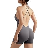 MOOSLOVER Women Strappy Backless Jumpsuits Tummy Control Bodycon Yoga Romper One Piece Workout Jumpsuit Shorts