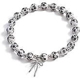ZHDHDQ Beads Bow Charm Bracelet for Women,Flower Floral Antique Vintage Bracelet Handmade 14 Gold Plated Beaded and Bow Stretch Bracelet Aesthetic Jewlery Gifts