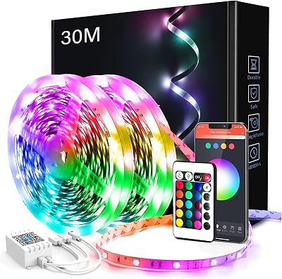 phopollo 30m RGB LED Strip Lights with App, Music Sync, IR Remote (2x15m)