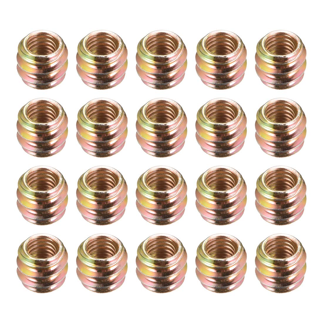 sourcing map Furniture Threaded Insert Nuts Carbon Steel M6 Internal Thread 10mm Length 20pcs