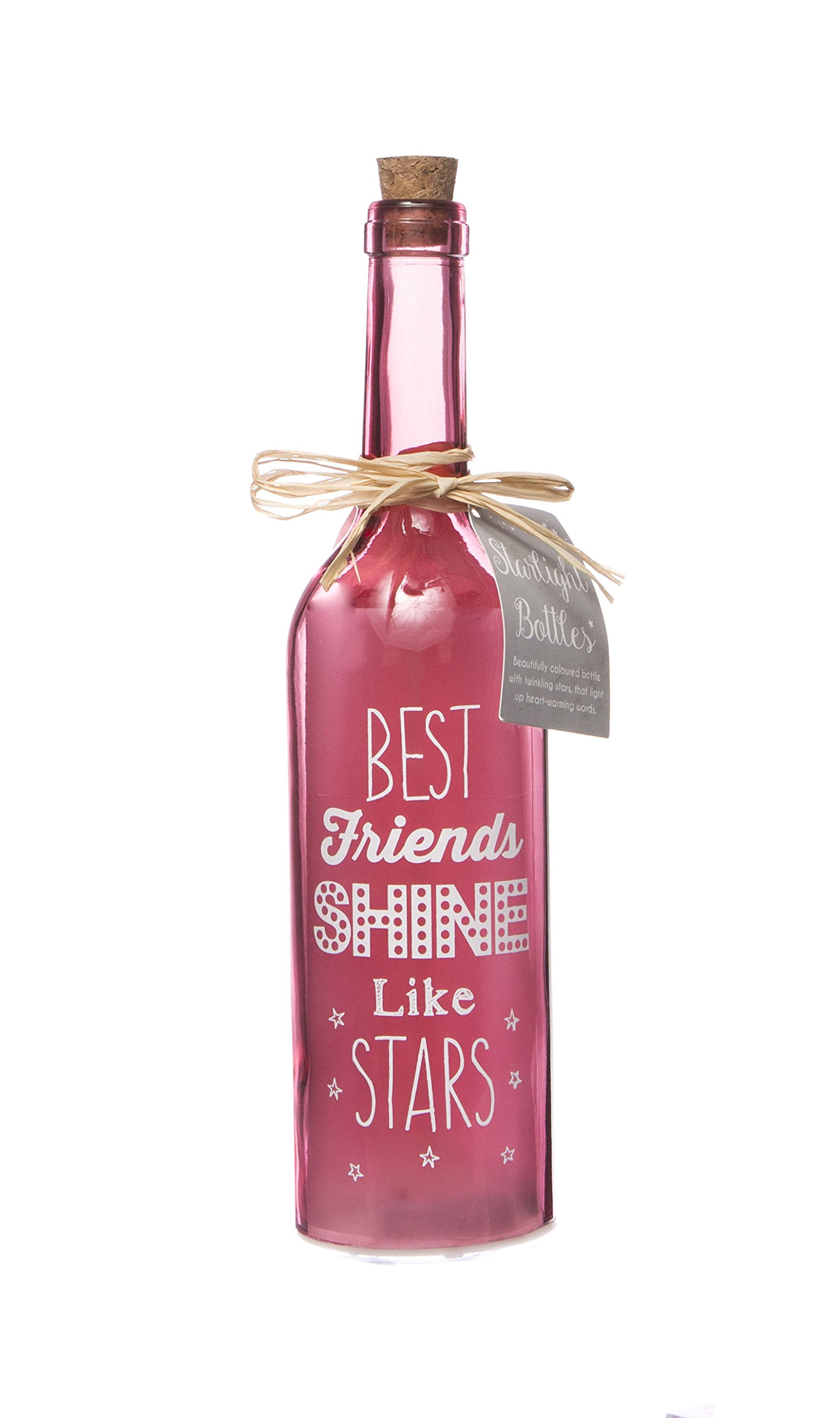 Boxer SB1114 Light-Up LED 'Best Friends' Glass Starlight Bottle | Beautiful, Decorative Homeware Perfect for Her | Complete with Gift Tag, Red, 6.7 x 6.7 x 29.5 cm