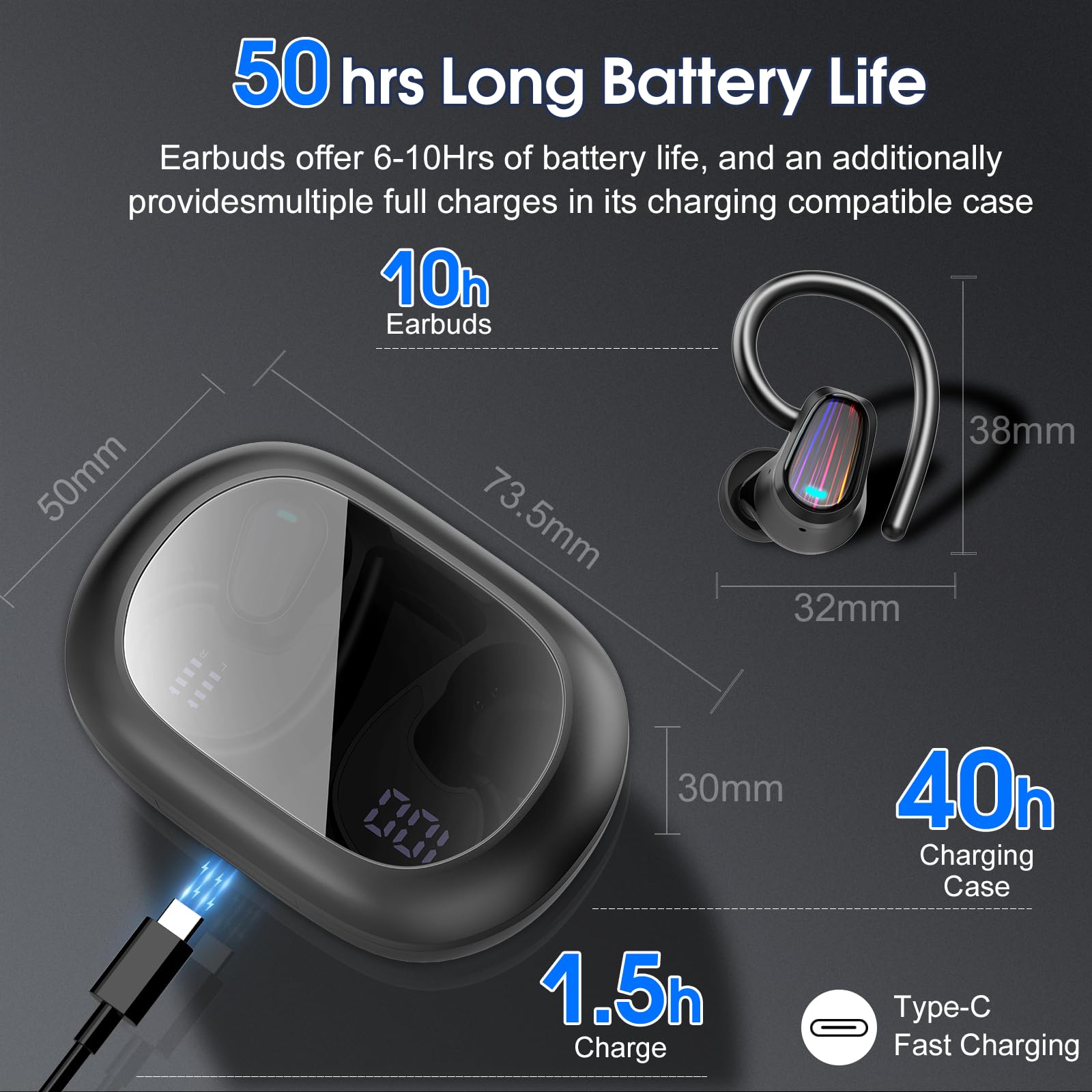 OYIB AI Language Translation Earbuds Real Time, 3-in-1 Translator Earbuds with 6 Translation Modes/164 Language, 50H Bluetooth 5.4 Headphones Translating Device for Travel/Business//Leaning, Black